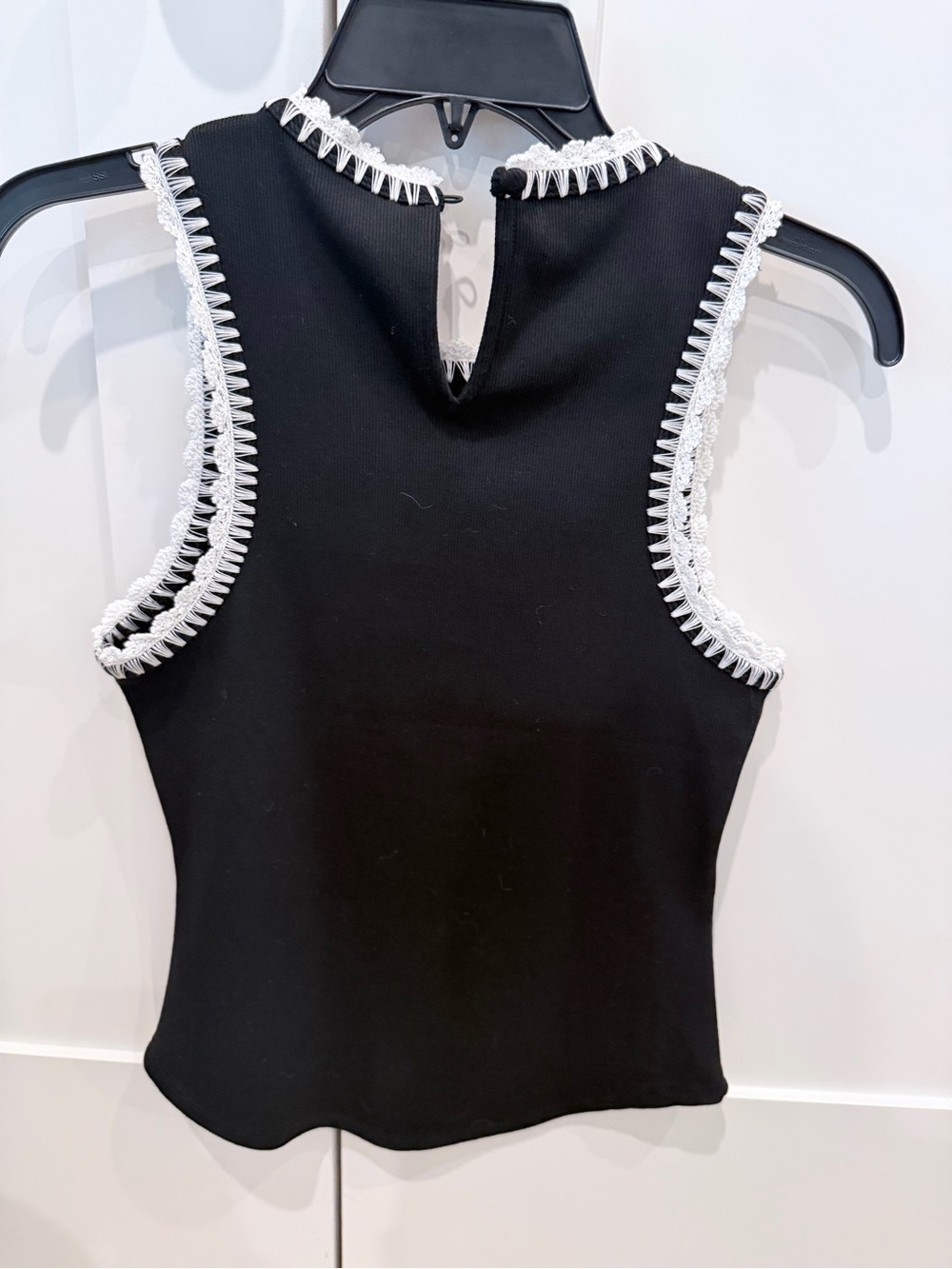 cinq a sept Black Tank with White Crochet-Edge Trim - Picture 2 of 4
